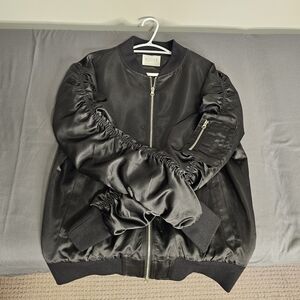 Kollar Men's Black Bomber Jacket with Ruched Sleeves